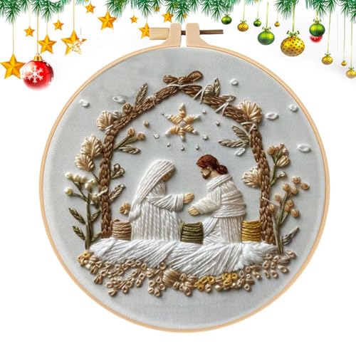 Iouyjiu Weihnachts Stick Set | Krippe Stickmuster Vorlagen Set | Mit Rahmen Einfaches Garn Handarbeit Nadel Für Anfänger Kinder Mädchen Frauen Hobby Zu Hause Teens von Iouyjiu