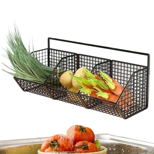 Wand-Basket, 3 Fächer, Wandmontage, platzsparend, mit langlebigem Netzstoff, multifunktionaler Aufbewahrungsbehälter für Zwiebeln, Zwergspitzen, Küchen und Pfannen, 36 x 14 x 15 cm, Schwarz Weiß Wand-Basket, 3 Fächer, Wandmontage, platzsparend, mit langlebigem Netzstoff, multifunktionaler Aufbewahrungsbehälter für Zwiebeln, Zwergspitzen, Küchen und Pfannen, 36 x 14 x 15 cm, Schwarz Weiß von Iouyjiu