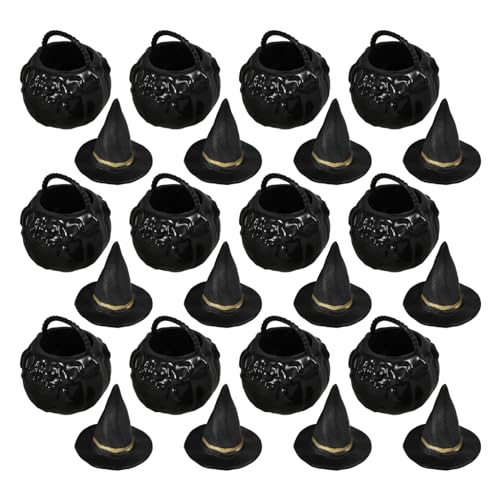 Ipetboom 1 Satz Miniatur Witch Hat und Cauldron Teiliges Halloween Dekorationsset für Partys Tischdekoration und Diy Projekte Robuste Kunststoffverarbeitung Leicht und Langlebig für von Ipetboom