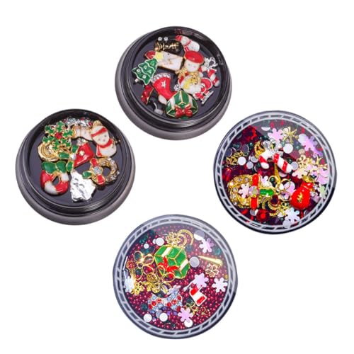 Ipetboom 1 Satz Weihnachts-nagel-diamant Weihnachts Nail Sticker Schmucksteine The Gems Nagel-kit 3d-nagelanhänger Schneeflocken-nagelanhänger Weihnachts-maniküre-charms Legierung 4boxen von Ipetboom