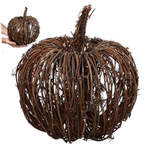 Ipetboom 1 Stück Künstlicher Rattan Kürbis Dekoratives Tischornament für Halloween und Erntedankfest Leicht und Handgefertigt für Festliche Tischdekorationen und Stimmungsvolle von Ipetboom