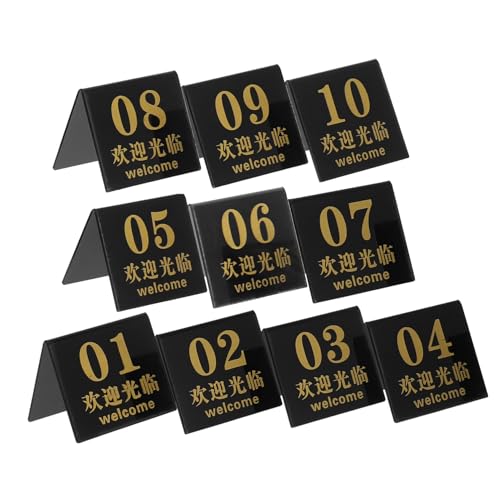 Ipetboom 10 Stück Teiliges Wiederverwendbare Kunststoff Tischnummern Marker für Hochzeit Party Restaurant Tischbeschilderung Schwarz gold Multifunktionale Nummernaufsteller für Events von Ipetboom