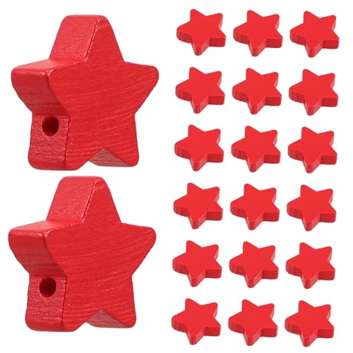 Ipetboom 100 Stück Fünfzackige Stern Holzperlen Holzstern Zubehör Patriotische Holzperlen DIY Patriotische Sterne Schmuck Zum Unabhängigkeitstag Valentinstag Puzzle Holzhandwerk von Ipetboom