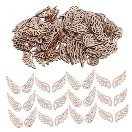 Ipetboom 100 Stück Unfertige Holzflügel zum Basteln Natürliche Holzscheiben mit Glatter Oberfläche Vielseitige DIY Holzflügel Chip Dekoration für Heimdeko Party und Kreative Projekte von Ipetboom
