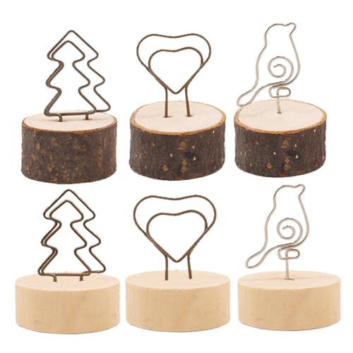 Ipetboom 12 Stück Foto Eisenclip Cartoon-Fotoständer-Clip Bildhalter für Tische Retro - Herz Name Form weihnachtsdeko staffelei Fotoclips mit Holzsockel Fotocliphalter fürs Büro von Ipetboom