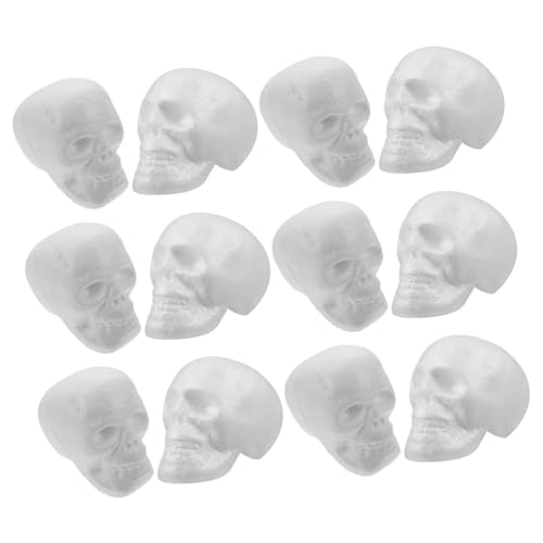Ipetboom 12 Stück Halloween Schaumstoff Schädel Hängedekoration DIY Ornamente für Gruselige Halloween Partys Große Weiße Köpfe zum Bemalen für Festlichkeiten und Kreative Deko von Ipetboom