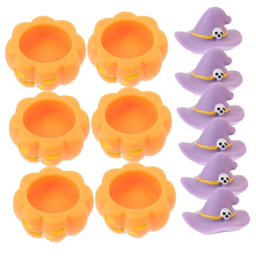 Ipetboom 12 Stück Teiliges Halloween Tischdeko aus Resin Kürbis Zuckerbox und Hexenhut Figuren Leichte Mikro-Darstellung Deko für Party Puppenhaus Geschenkideen mit Starkem Halloween Flair von Ipetboom
