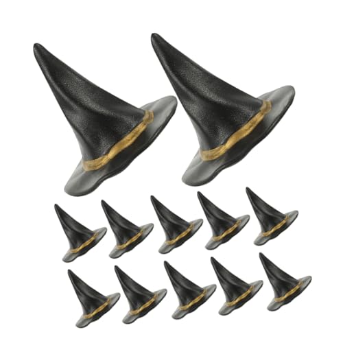 Ipetboom 12 Stück Teiliges Mini Hexenhüte Schwarz Kleine Halloween Party Dekorationen Miniatur Puppenhut DIY Kostüm Zubehör für Miniaturpuppe und Festgastgeschenke von Ipetboom