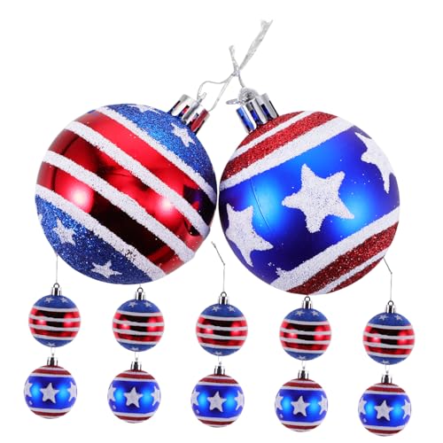 Ipetboom 12 Stück Teiliges Rot Weiß Blauer Patriotic Hanging Balls aus Kunststoff Langlebige Independence Day Deko Kreative Hängende Kugeln für Party Baum und Innenraumdekoration von Ipetboom