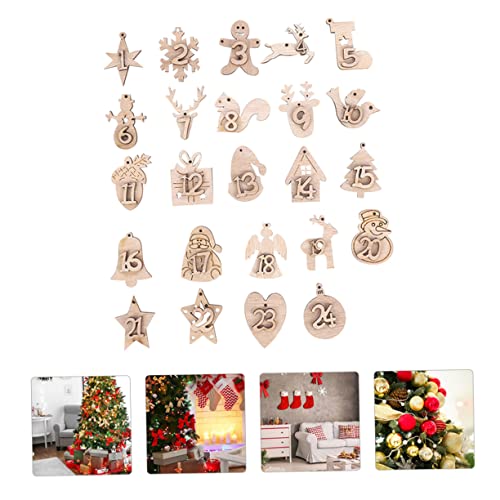 Ipetboom 2 Sätze Holz Anhänger Weihnachtskalender mit Cartoon Nummernlabel Kreative Xmas Deko für Tür Wand Weihnachten Baum Geschenkbeutel von Ipetboom