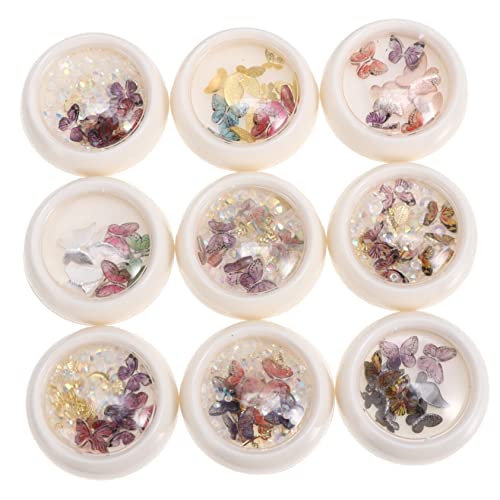 Ipetboom 2 Sätze Nagel-schmetterlings-ornamente Nagel Charms Nägel Kindergeschenk Dekoration Weihnachten Schmetterlinge Nagelkunstzubehör Nagelstecker Mit 3d-schmetterlingen Harz 9boxen*2 von Ipetboom