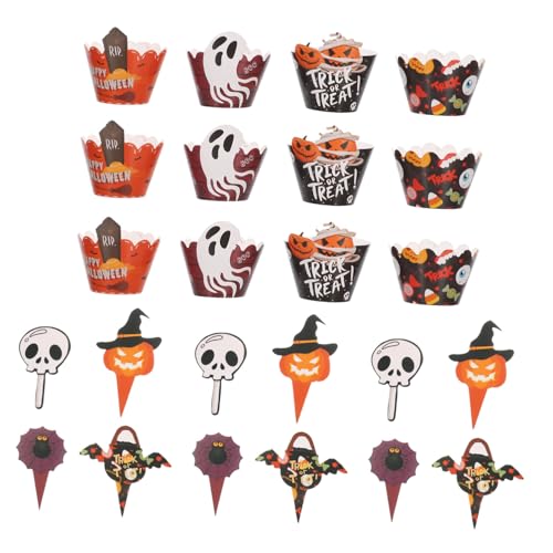 Ipetboom 2 Sätze Stabile Muffinliner und Topper mit Fledermaus Kürbis Spinne Motiven als Partydeko und Partygeschenke für Halloween Feier von Ipetboom