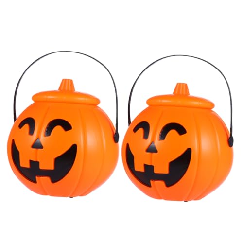 Ipetboom 2 Stück Halloween Kürbislaterne Tragbarer Süßigkeitenbehälter mit Deckel Dekorative Halloween Requisite für Partys und Garten Sicher und Leicht zu Tragen von Ipetboom