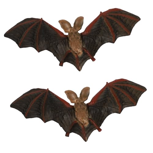 Ipetboom 2 Stück Realistische Halloween Deko Fledermaus Figuren aus Lebensechte Tiermodelle für Gruselige Partydekoration für Regal und Halloween Party Zubehör von Ipetboom