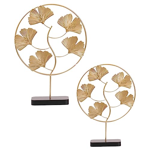 Ipetboom 2 Stück Runde Ginkgo Deko für Tisch Goldene Ornamente für Wohnzimmer Schlafzimmer und Bürodekoration von Ipetboom