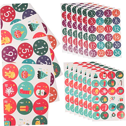 Ipetboom 20 Blatt Weihnachts Aufkleber mit Tage Countdown Runde Verpackungsetiketten für und Umschläge Selbstklebend Farbige Zahlen und Sternmotive für Geschenkverpackung und von Ipetboom