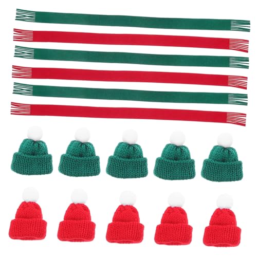 Ipetboom 20 Stück Mini Weihnachtshutschalel kleine Weihnachtsmütze Weihnachtsbaumschal kleine Schneemannmütze Minihüte zum Basteln Mini-Schals Lutscher Ornamente Santa Hut Strickgarn von Ipetboom