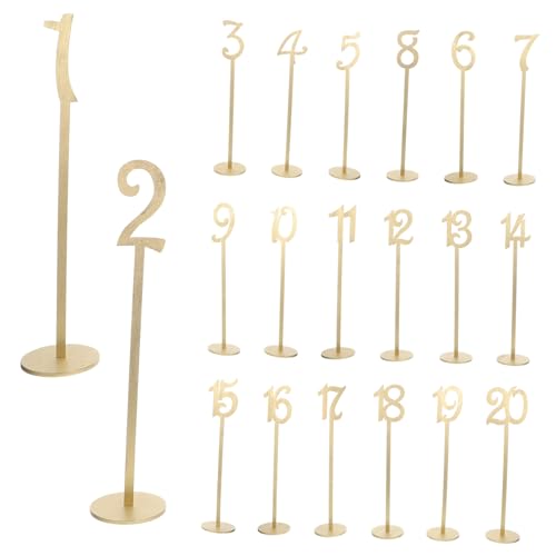 Ipetboom 20 Stück Teiliges Holz Tischnummern mit Ständer Basis Freistehend Tischdekoration für Hochzeit Empfang Party Geburtstag Feier Goldfarben von Ipetboom
