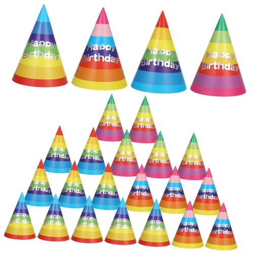 Ipetboom 20 Stück Teiliges Regenbogen Geburtstagshüte aus Papier Bunte Partyhüte Kegelform Farbenfrohe Geburtstagsdekoration für Erwachsene Festliche Partyaccessoires von Ipetboom