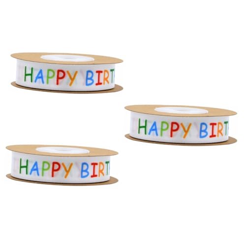 Ipetboom 3 Rollen 10 Bänder für Handwerk wickeln Wired Happy Birthday Ribbon verdrahtet Geschenkband zum Geburtstag Geburtstagsdruckband Dekoration Bänder zum Geburtstag Partybänder von Ipetboom