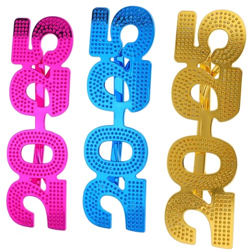 Ipetboom 3 Stück Neujahrs partybrillen Gold blau rosé Leichte Bequeme Silvester Foto Requisiten Lustige Unisex Neuheitsbrillen für Festliche Feiern und Foto Spaß von Ipetboom