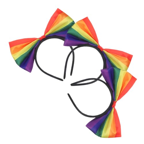 Ipetboom 3 Stück Regenbogen Haarreif mit Großer Schleife Damen Stirnband Modisch Gestreift Vielseitig für Party Alltag und Festliche Anlässe von Ipetboom