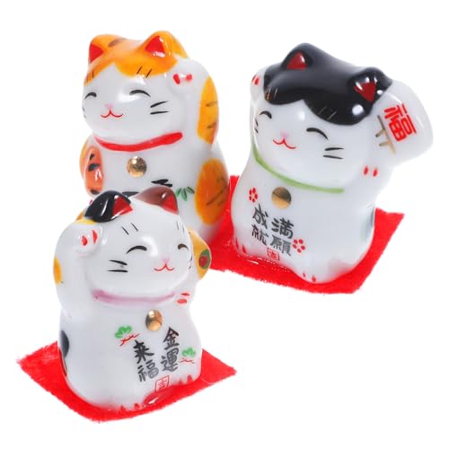 Ipetboom 3 Stück Teiliges Katzenfigur Kreative Tischdekoration aus Keramik für Wohnzimmer Büro Glückskatze Maneki Neko Ornamente Stilvolle Home Decor für von Ipetboom