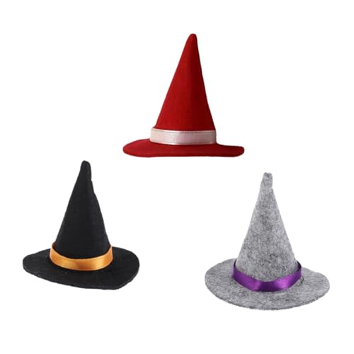 Ipetboom 3 Stück Teiliges Mini Hexenhut aus Filz Handgefertigte Halloween Weinflaschendekoration in Schwarz und Rot Tischdekoration für Halloween Party und von Ipetboom