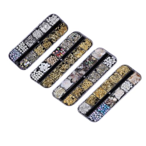 Ipetboom 4 Sätze Nail Art Metall Perlen Strass Mix DIY Nagel Sticker Zubehör mit Fächern Geeignet für Natürliche Künstliche Nägel Salon Heimgebrauch von Ipetboom