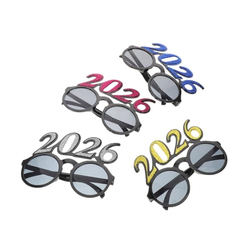 Ipetboom 4 Stück Glitzernde Fotorequisiten für Silvester Bunte Kunststoffbrillen für Partydekoration und Festliche Anlässe von Ipetboom