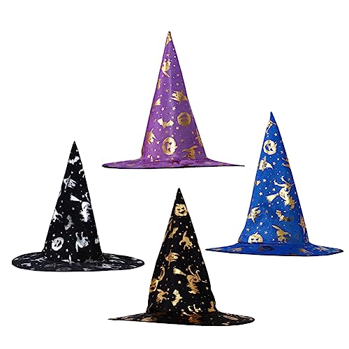 Ipetboom 4 Stück Halloween Hexenhüte für Damen und Kostüm Zubehör Cosplay Accessoires Gold und Silber für Mottopartys und Karneval von Ipetboom