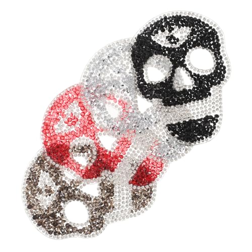 Ipetboom 4 Stück Schädelschädel Dekorationspatch Jacke Dekoration Patch DIY Patch Schädel Patch Rucksack-Patch Halloween-Applikationen Patch mit Strassapplikationen Plastik von Ipetboom
