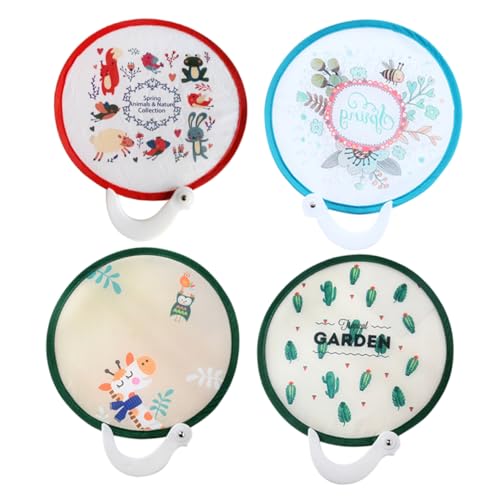 Ipetboom 4 Stück Teiliges Faltbares Handfächer mit Rundem Japanischem Design Leichter Polyesterstoff Niedliche Cartoon Motive Tragbar für Sommer Geburtstags und Hochzeitsdekoration von Ipetboom