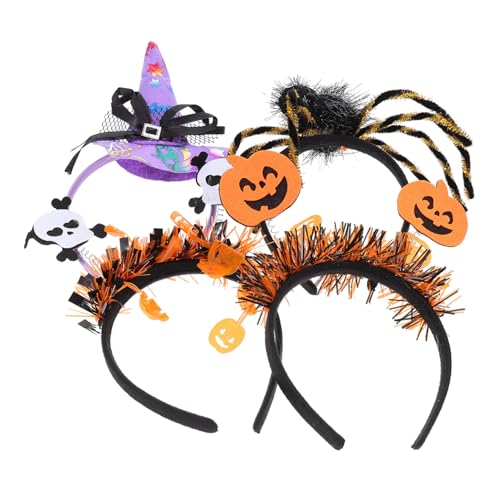 Ipetboom 4 Stück Teiliges Halloween Haarreif Hexenhut Kürbis Spinne Schädel Design Party Haarschmuck für Kostümfest Fasching Cosplay Geeignet von Ipetboom
