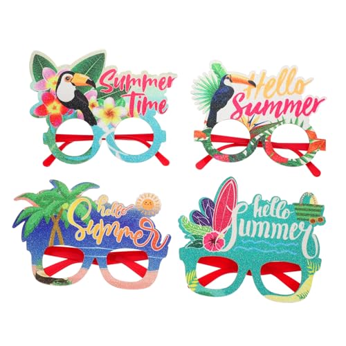 Ipetboom 4 Stück Teiliges Hawaiianische Partybrillen mit Lustigem Cartoon design Bunte Kostüm sonnenbrillen für Erwachsene Tropische Luau party Zubehör Auffällige Hawaii Sonnenbrillen für von Ipetboom