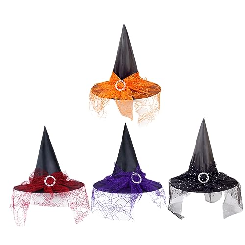 Ipetboom 4 Stück Teiliges Set Hexenhüte für Halloween Leichte Kostümaccessoires für Rollenspiele und Partys für Cosplay und Besondere Anlässe von Ipetboom