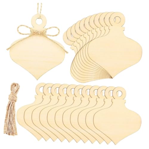 Ipetboom 40 Stück Teiliges DIY Holzanhänger Glühbirnenform Unbehandelte Holzstücke mit Loch zum Bemalen und Basteln für Weihnachtsbaum Deko Party Festivaldekoration von Ipetboom