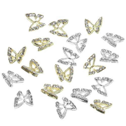 Ipetboom 40 Stück Teiliges Metallic Schmetterling Nail Charms Nagel Schmuck mit Strasssteinen Langlebige Legierung Funkelndes Nail Art Zubehör für Maniküre für Alltag Hochzeit Party Prom von Ipetboom