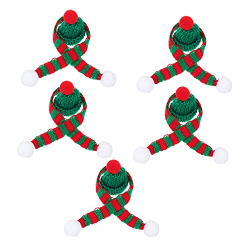 Ipetboom 5 Sätze Weihnachts Weinflaschen Deko mit Mini Mützen und Strickschals Festliche Flaschenhüllen für Tischdekoration und Festliche Grün Rote Handarbeitsaccessoires für Weinflaschen von Ipetboom