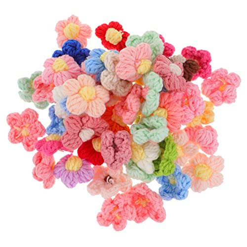 Ipetboom 50 Stück Häkelblumen Handgefertigte Wollblumen Applikationen für Kleidung Taschen und Haarschmuck Bunte DIY Verzierungen für Dekoration und Stil Zufällige Farbe Zufällige Farbe von Ipetboom