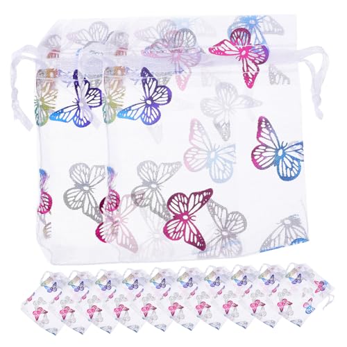 Ipetboom 50 Stück Kleine Organza Beutel mit Zugband Transparente Mesh Schmuckbeutel mit Goldfarbenem Schmetterling Geschenkbeutel für Hochzeit Süßigkeiten Accessoires Kosmetik von Ipetboom