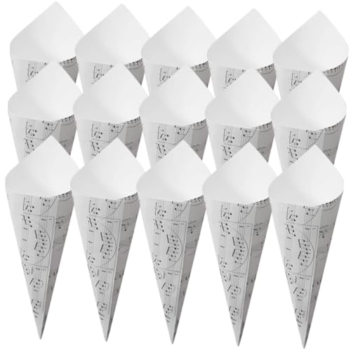Ipetboom 50 Stück Mini Papierblumen aus Kraftpapier mit Weißem Notenmuster Kleine Blütenhalter für Hochzeit Deko Party Blumenverpackung Vielseitig Einsetzbar für Festlichkeiten von Ipetboom