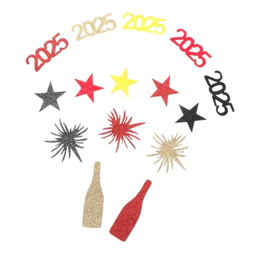 Ipetboom 50 Stück Teiliges Neujahr Konfetti Rot Schwarz Gold Tischdeko Streudeko für Silvester Party Vielseitige Neujahrsdekoration mit Sternen Glitzer und Sprinkles für Festliche Stimmung von Ipetboom