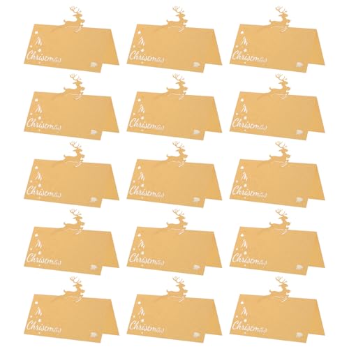 Ipetboom 50 Stück Weihnachtstischkarten mit hohlem Rentiermotiv, Papier, Namenskarten für Hochzeit, Abendessen, Urlaub, Party, Tee, Event, Gästenamen, Tischdekoration von Ipetboom