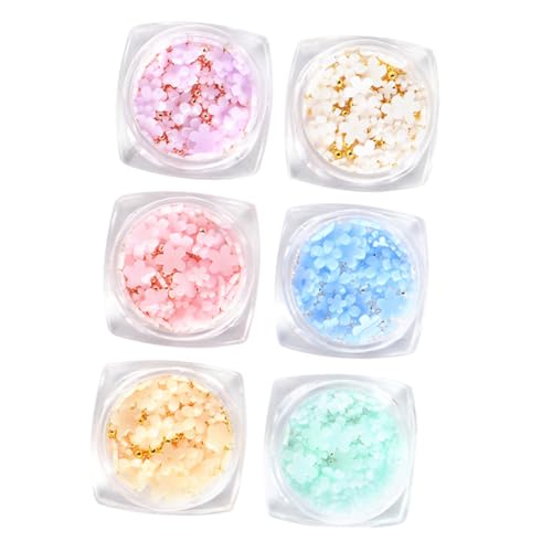 Ipetboom 6 Boxen Nagelkunst Blumen Charms Resin Nagel Deko Farben Maniküre Zubehör DIY Nail Art Schmuck für Nägel Handys Taschen Basteln von Ipetboom