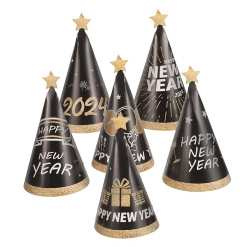 Ipetboom 6 Stück Teiliges Happy Year Partyhüte Leichte Papierkegel Hüte mit Neujahrsdekor Bequeme Kopfbedeckungen für Silvester Weihnachts und Jahresfeier Partyzubehör für Erwachsene von Ipetboom