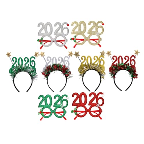 Ipetboom 8 Stück Neujahrsbrille Stirnband Silvester Haarband Neue Jahr Brille Neujahrsparty-brillen Glitzerkopf Bopper Neujahrsparty-stirnband Silvesterpartybrille Farbige Streifen von Ipetboom