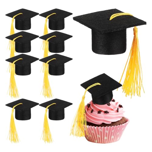 Ipetboom Abschlussmützen Kuchenaufsätze, Mini Grad Hüte Dekorationen mit gelben Quasten, 10 Stück, 5,5 x 5,5 x 3 cm, Papier & Polyester, Abschlussfeier Zubehör Ipetboom Abschlussmützen Kuchenaufsätze, Mini Grad Hüte Dekorationen mit gelben Quasten, 10 Stück, 5,5 x 5,5 x 3 cm, Papier & Polyester, Abschlussfeier Zubehör von Ipetboom