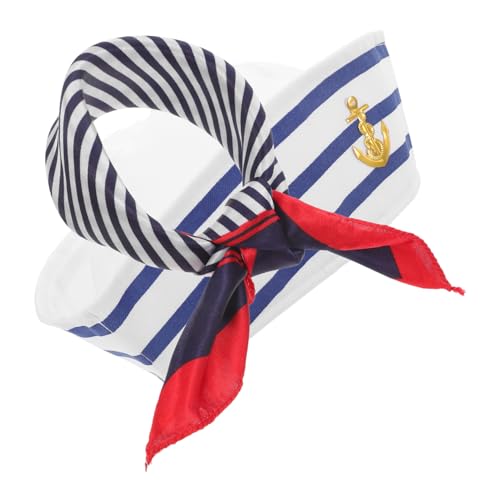 Ipetboom Blau weißer Matrosen Kapitänsmütze und Schal aus Polyester Verstellbar mit Klettband Leichtes Cosplay Kostüm Zubehör für Segelpartys Halloween und Mottopartys Unisex Geschenkideen von Ipetboom