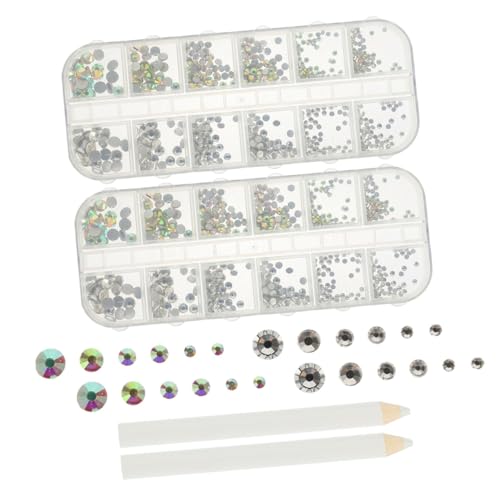 Ipetboom Fach Sortierte Runde Flatback Rhinestones mit Ab Farbglanz und Punktierstiften Verarbeitung DIY Nagelkunst Schmuck Nail Art Dekoration für Natürliche und Künstliche Nägel von Ipetboom